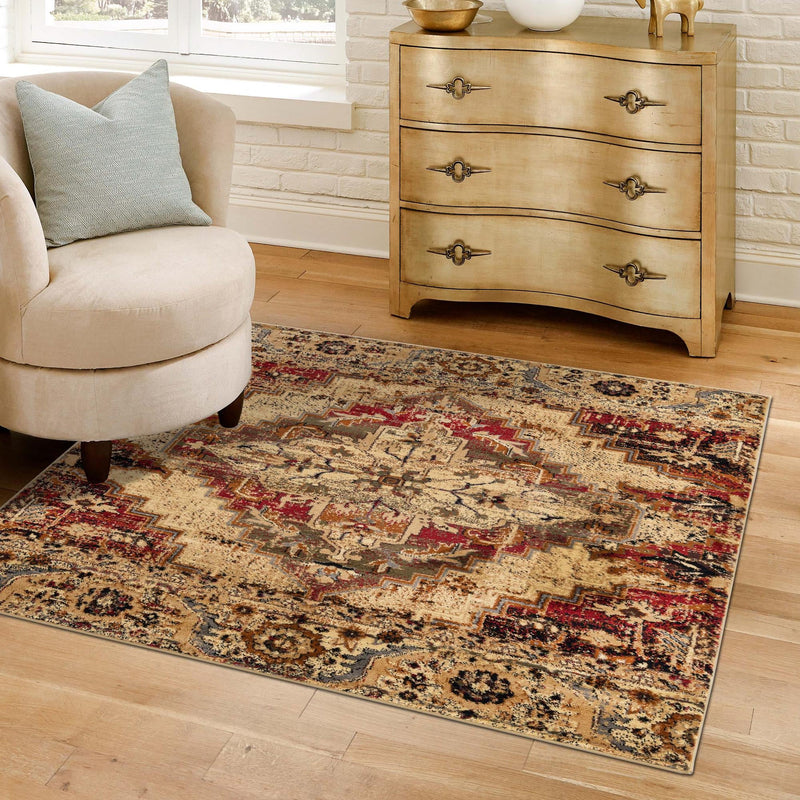 Neptune Elegance Collection Area Rug - Naiad Square Burgundy Beige lifestyle 68