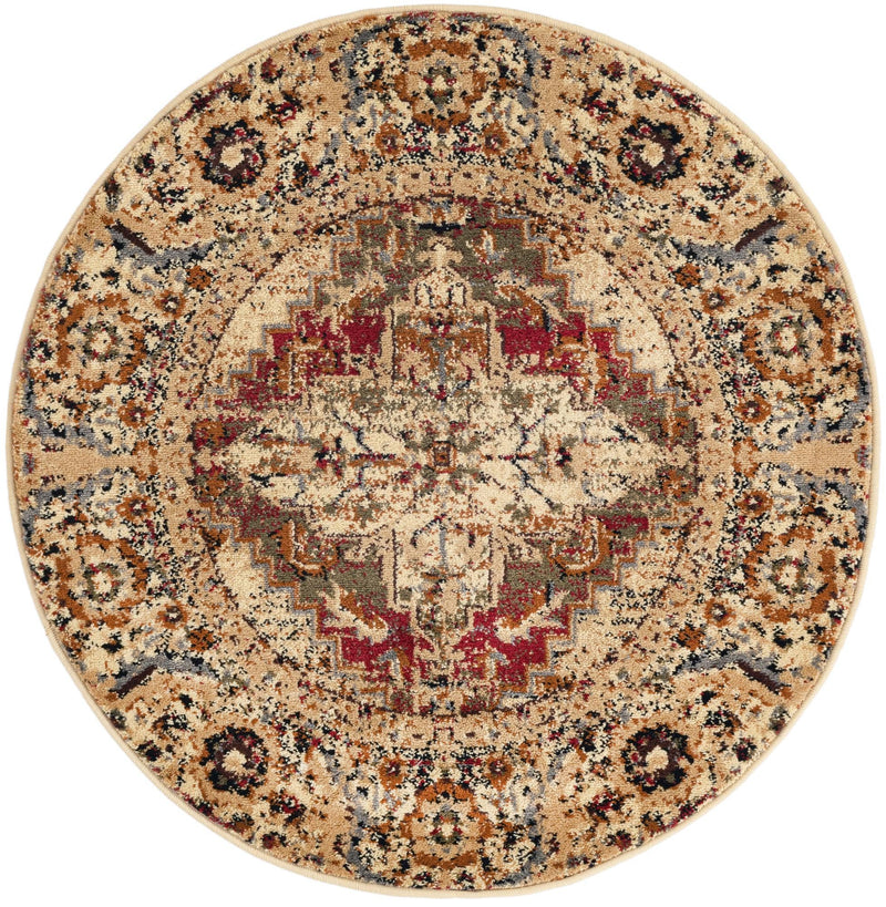 Neptune Elegance Collection Area Rug - Naiad Round Burgundy Beige lifestyle 17