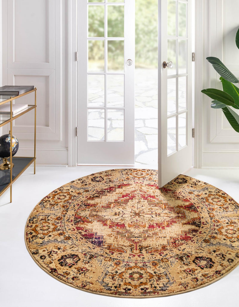 Neptune Elegance Collection Area Rug - Naiad Round Burgundy Beige lifestyle 21