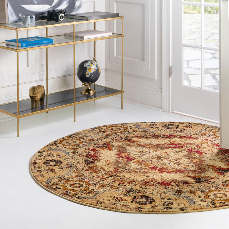 Neptune Elegance Collection Area Rug - Naiad Round Burgundy Beige lifestyle 72