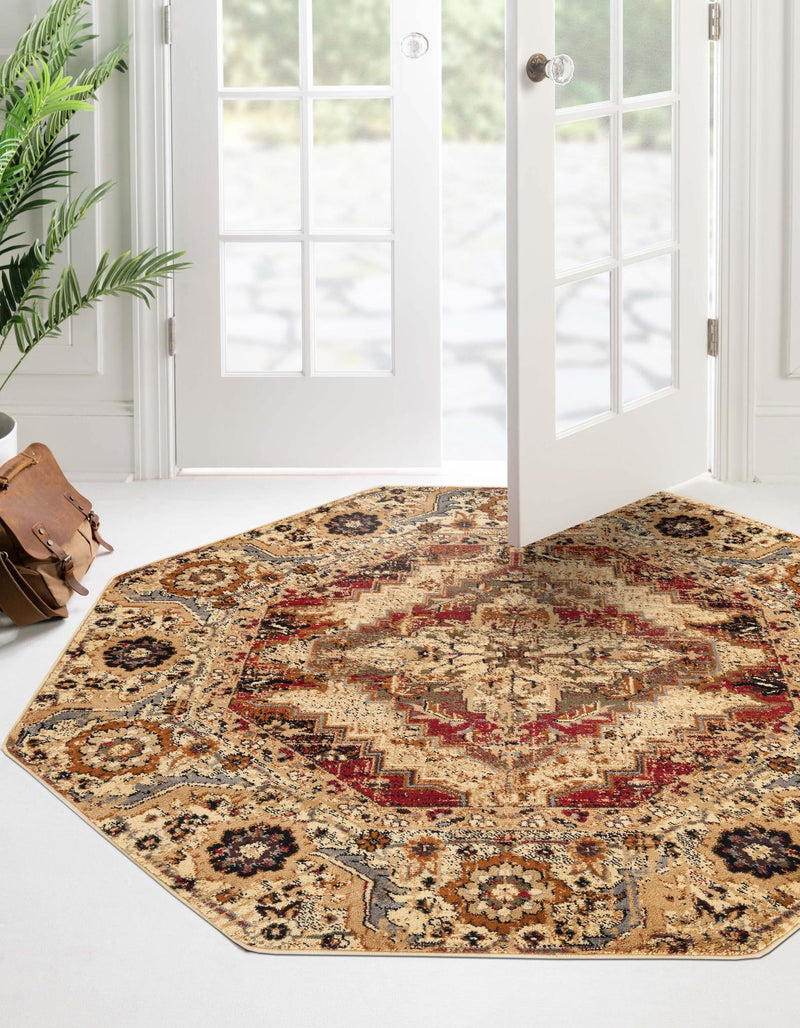Neptune Elegance Collection Area Rug - Naiad Octagon Burgundy Beige lifestyle 22