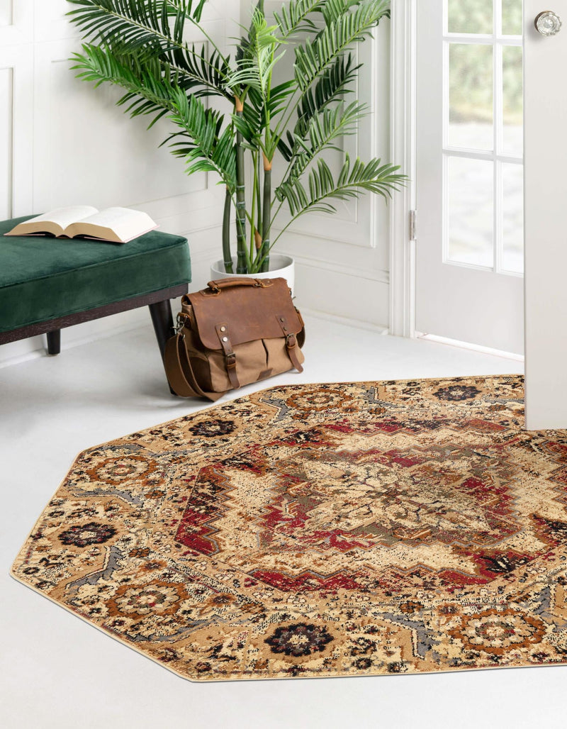 Neptune Elegance Collection Area Rug - Naiad Octagon Burgundy Beige lifestyle 26