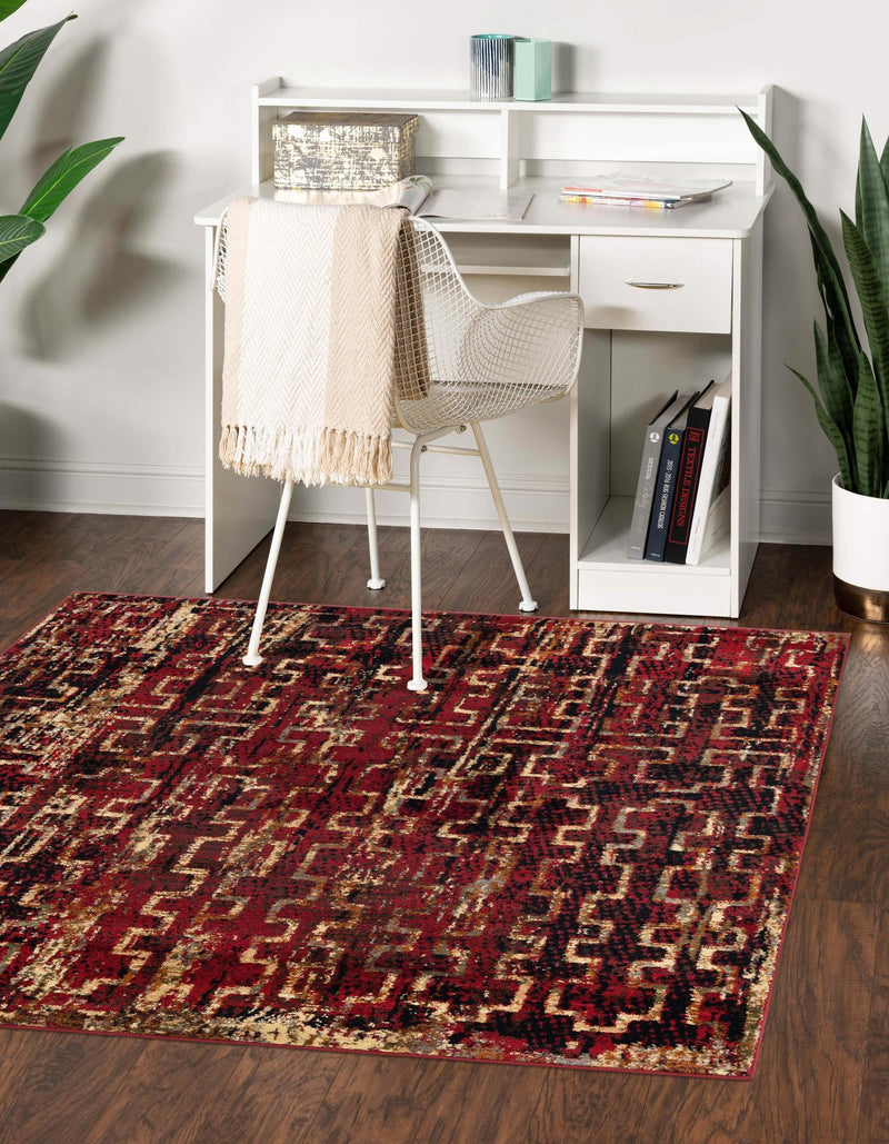Neptune Elegance Collection Area Rug - Proteus Square Burgundy lifestyle 38
