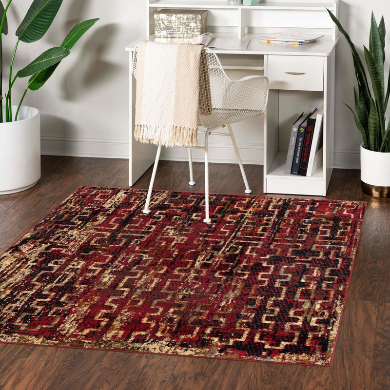 Neptune Elegance Collection Area Rug - Proteus Square Burgundy lifestyle 129