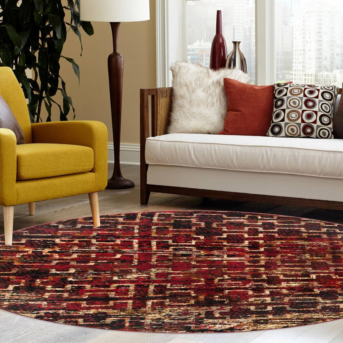 Neptune Elegance Collection Area Rug - Proteus Round Burgundy lifestyle 115