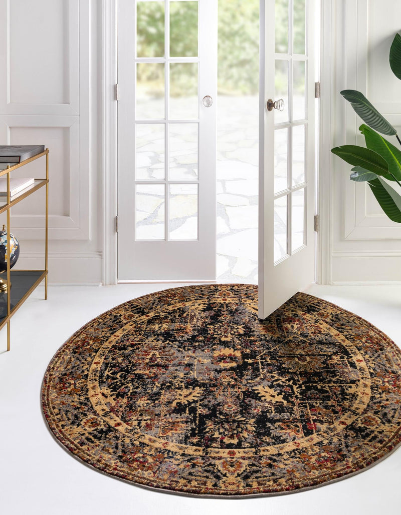 Neptune Elegance Collection Area Rug - Galatea (Black) Round Black lifestyle 21