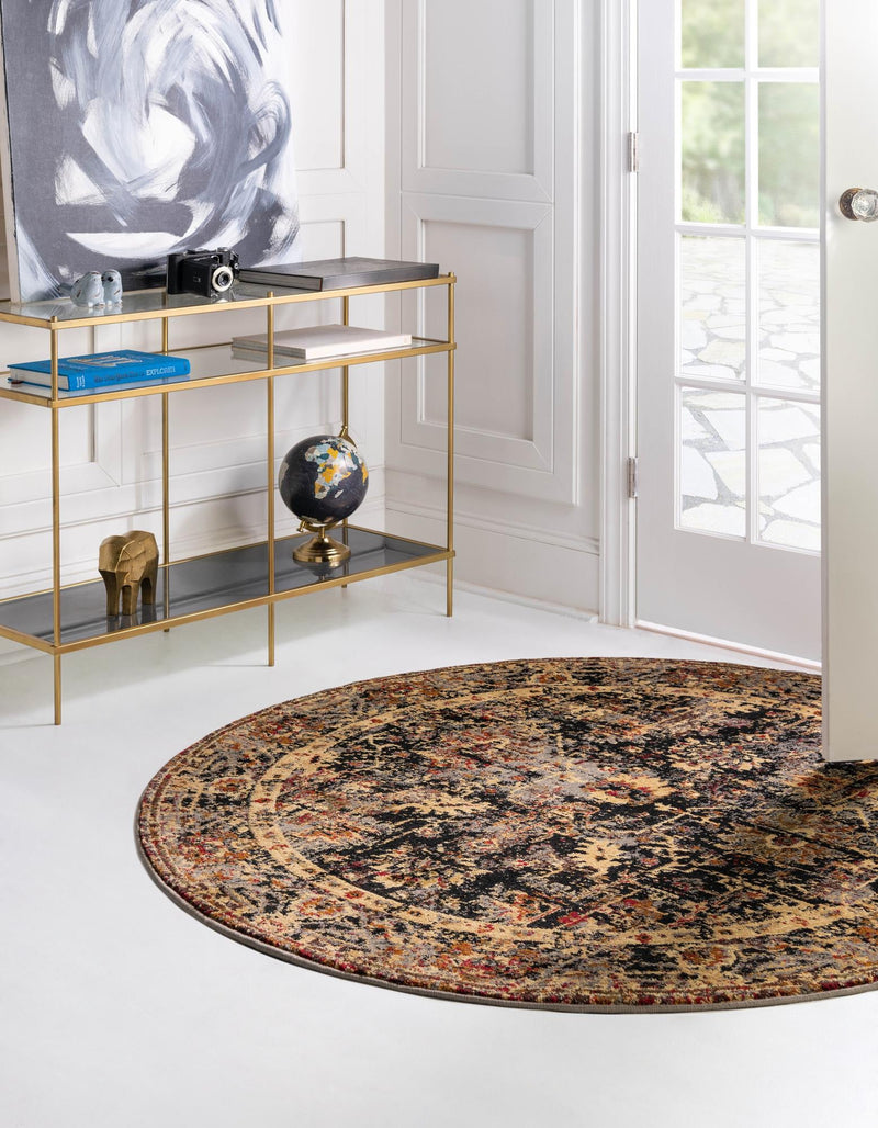 Neptune Elegance Collection Area Rug - Galatea (Black) Round Black lifestyle 25