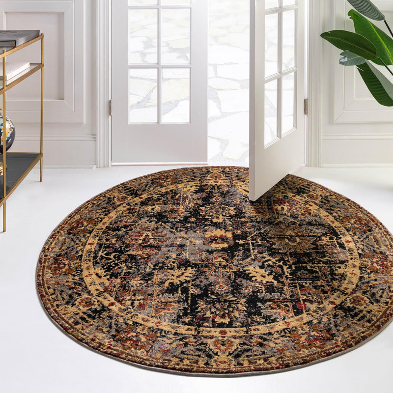 Neptune Elegance Collection Area Rug - Galatea (Black) Round Black lifestyle 68