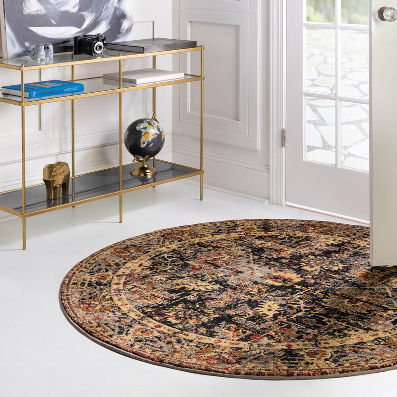 Neptune Elegance Collection Area Rug - Galatea (Black) Round Black lifestyle 70