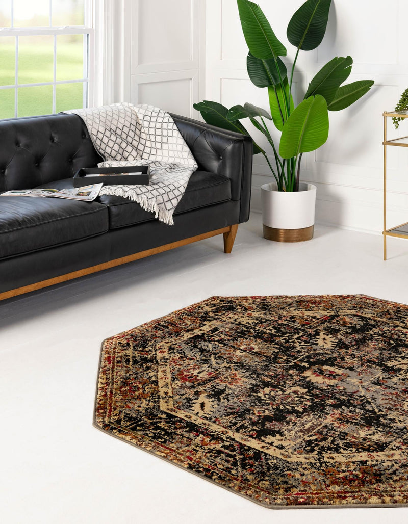 Neptune Elegance Collection Area Rug - Galatea (Black) Octagon Black lifestyle 26