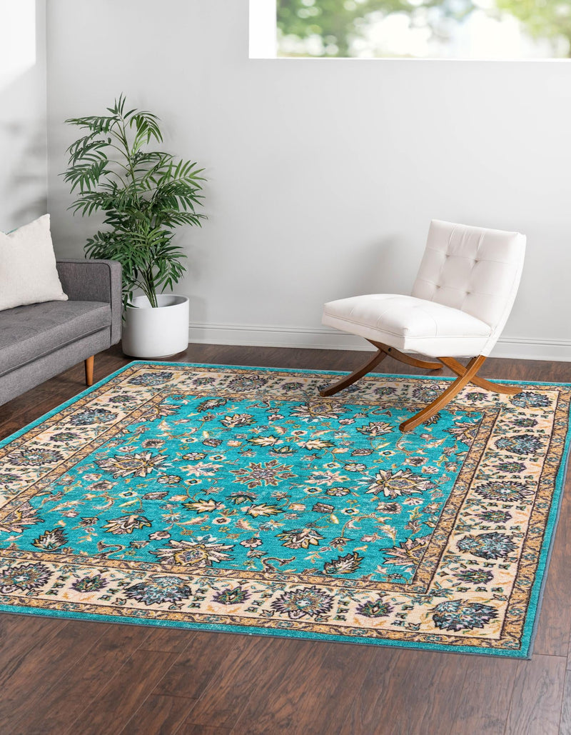Casablanca Tapestry Collection Area Rug - Marrakech (Arctic Aqua Blue) Square Arctic Aqua Blue lifestyle 18