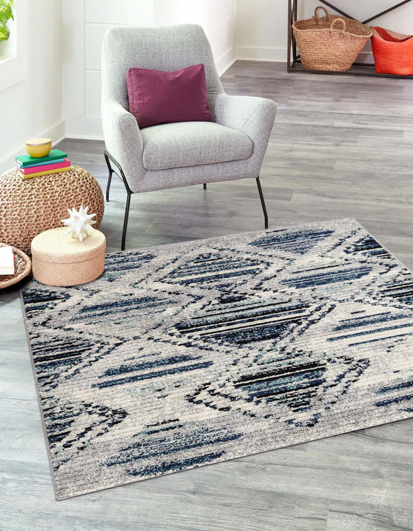 Marrakech Mosaic Collection Area Rug - Atlas Square Blue Gray lifestyle 19