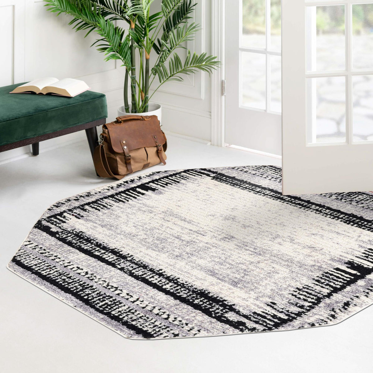 Marrakech Mosaic Collection Area Rug - Sahara Octagon Black and White lifestyle 52