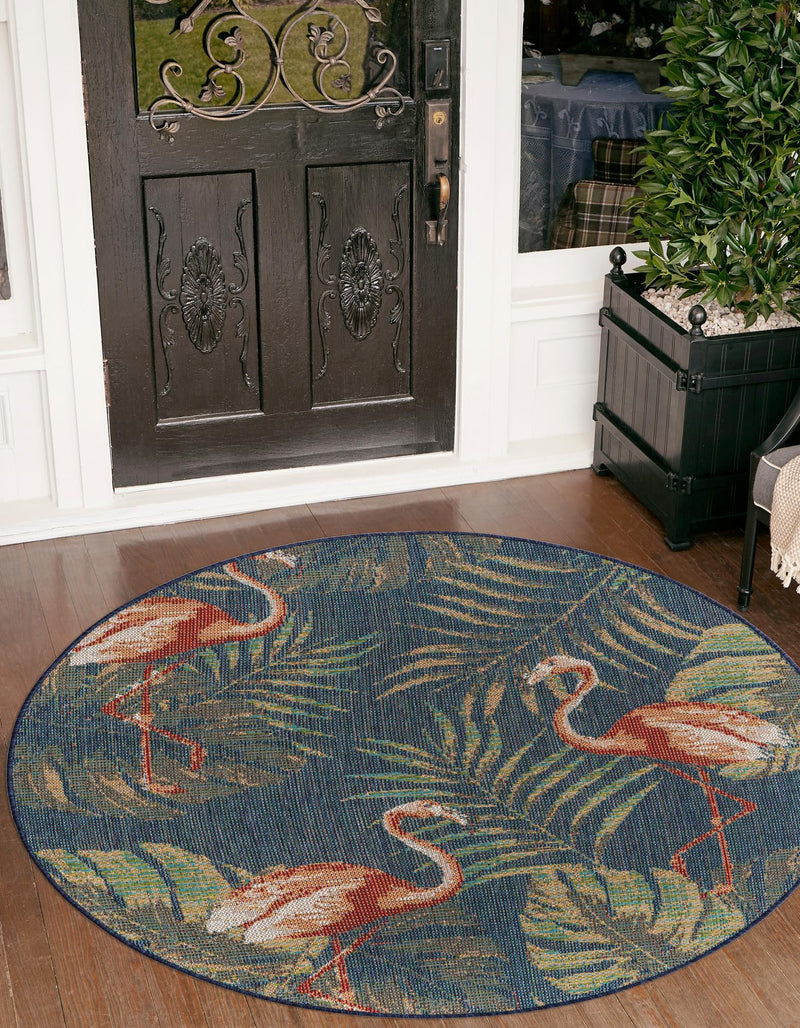 Coastal Terrace Collection Area Rug - Seabreeze Round Navy Blue lifestyle 35