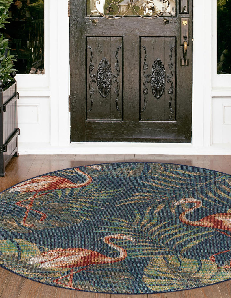 Coastal Terrace Collection Area Rug - Seabreeze Round Navy Blue lifestyle 41