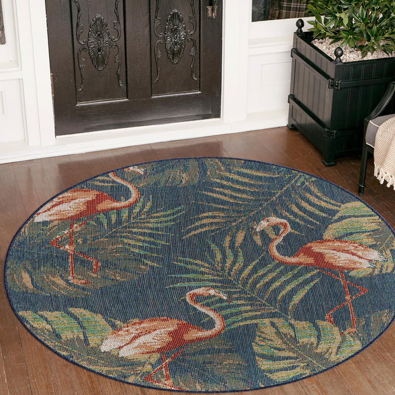 Coastal Terrace Collection Area Rug - Seabreeze Round Navy Blue lifestyle 51