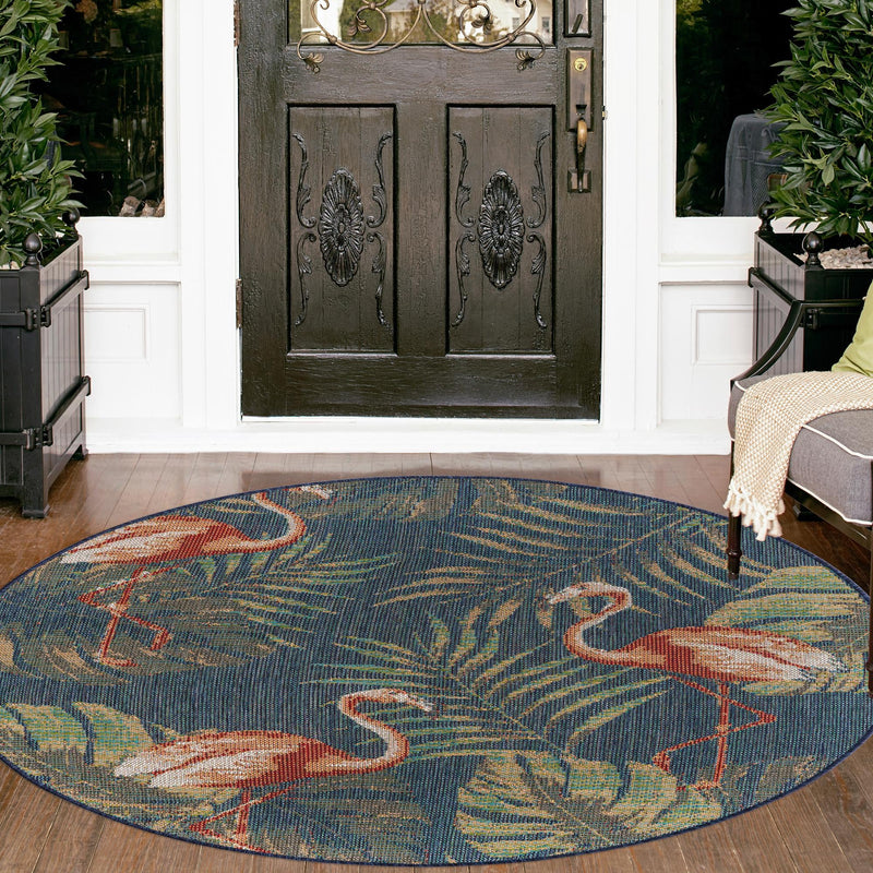 Coastal Terrace Collection Area Rug - Seabreeze Round Navy Blue lifestyle 57