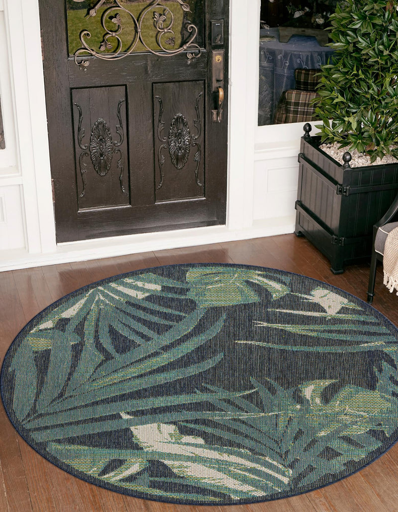 Coastal Terrace Collection Area Rug - Anchor Round Navy Blue lifestyle 21
