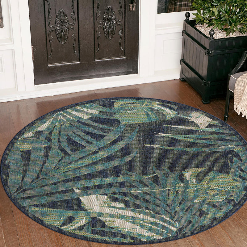 Coastal Terrace Collection Area Rug - Anchor Round Navy Blue lifestyle 69