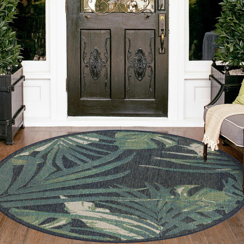 Coastal Terrace Collection Area Rug - Anchor Round Navy Blue lifestyle 73