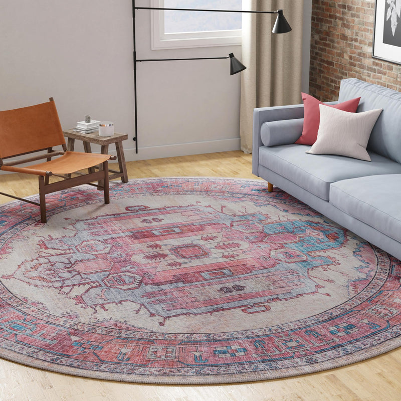 Zahara Oasis Collection Area Rug - Sahara Round Beige lifestyle 199