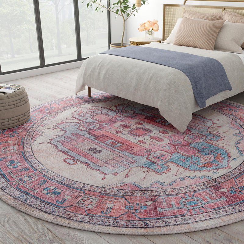 Zahara Oasis Collection Area Rug - Sahara Round Beige lifestyle 208
