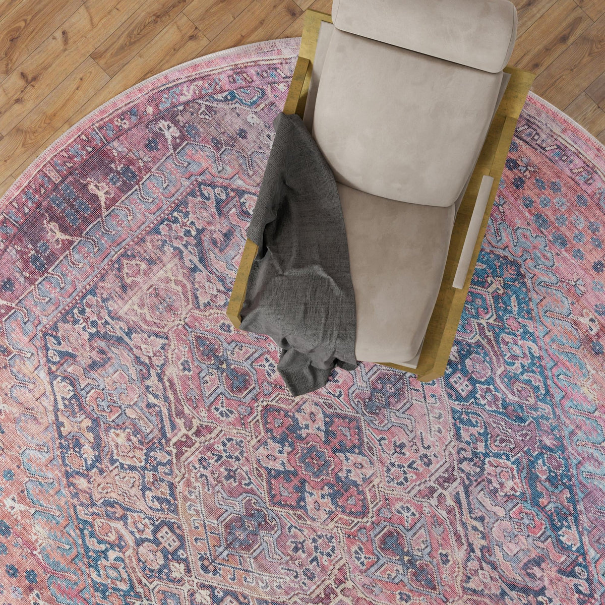 Zahara Oasis Collection Area Rug - Agadir Round Antique Rust Red lifestyle 107