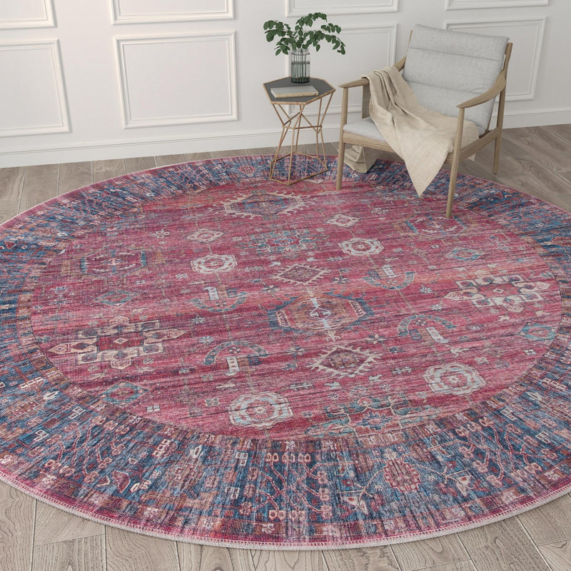 Zahara Oasis Collection Area Rug - Ouarzazate Round Antique Red lifestyle 99