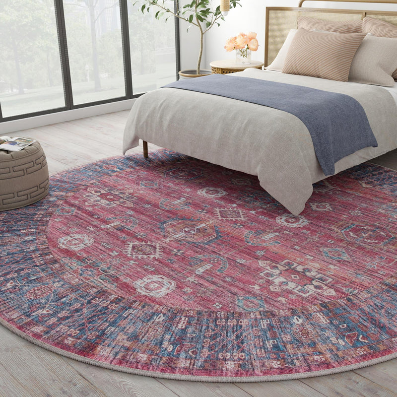 Zahara Oasis Collection Area Rug - Ouarzazate Round Antique Red lifestyle 106