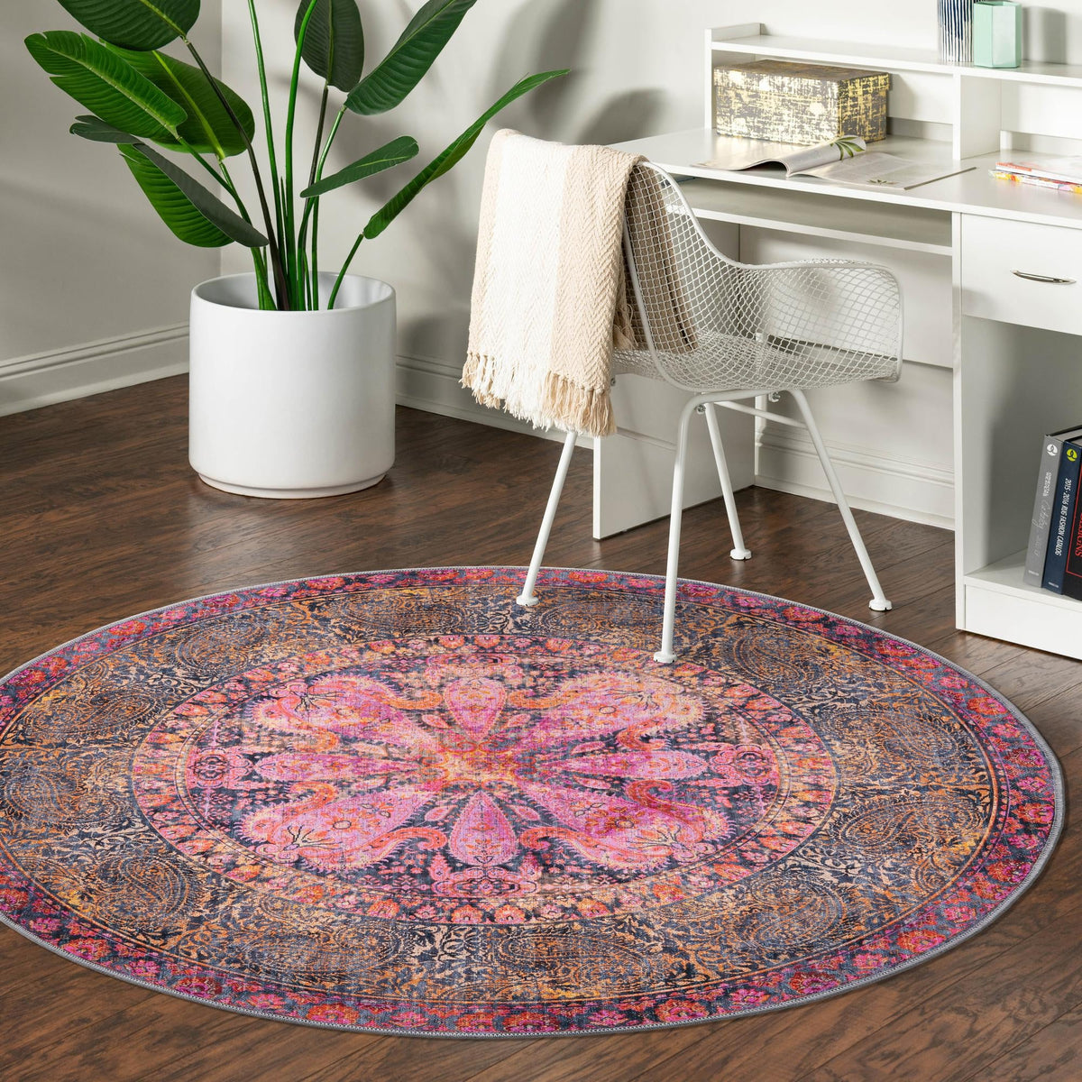 Aurora Waves Collection Area Rug - Seljalandsfoss Round Pink lifestyle 56