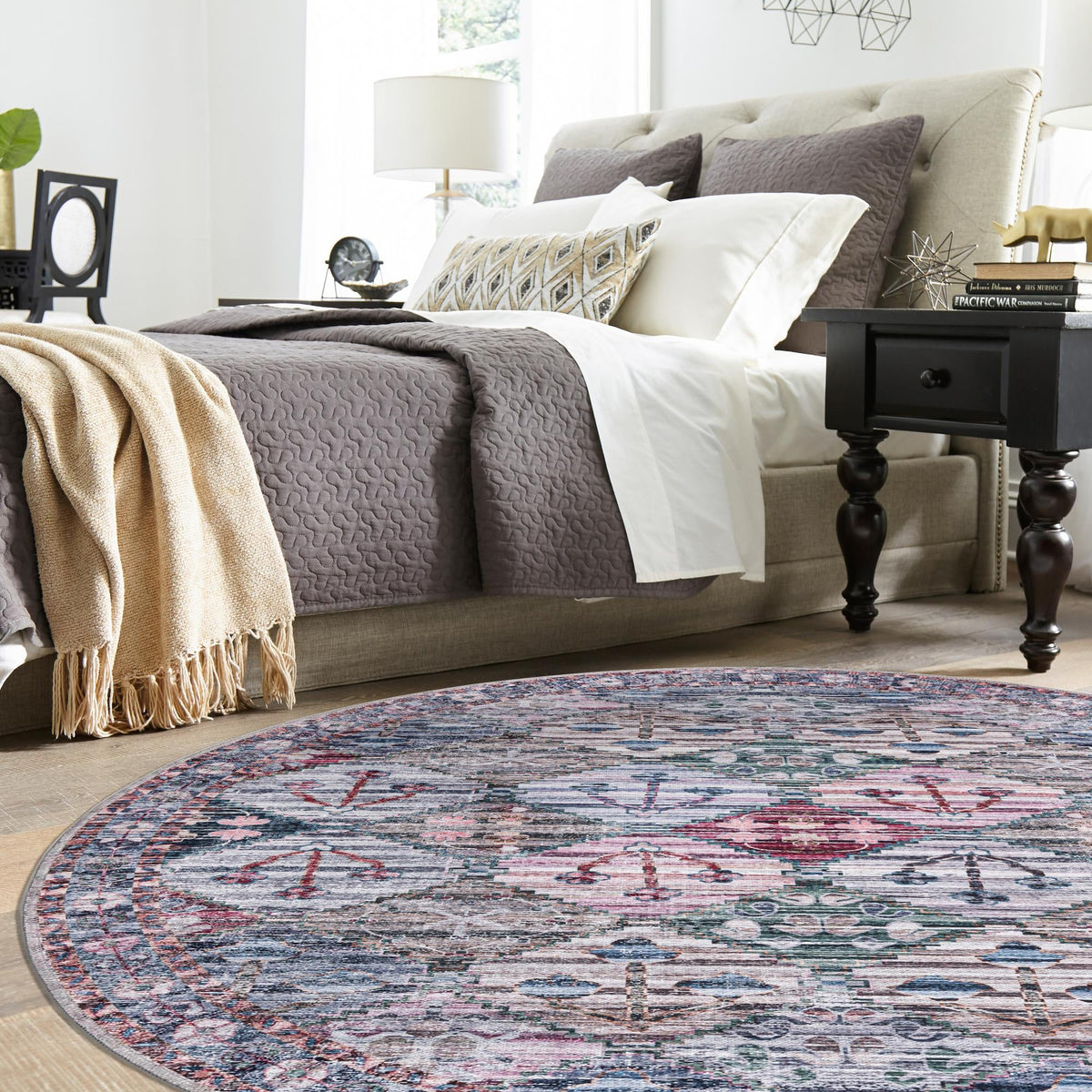 Aurora Waves Collection Area Rug - Kiruna Round Multi lifestyle 56