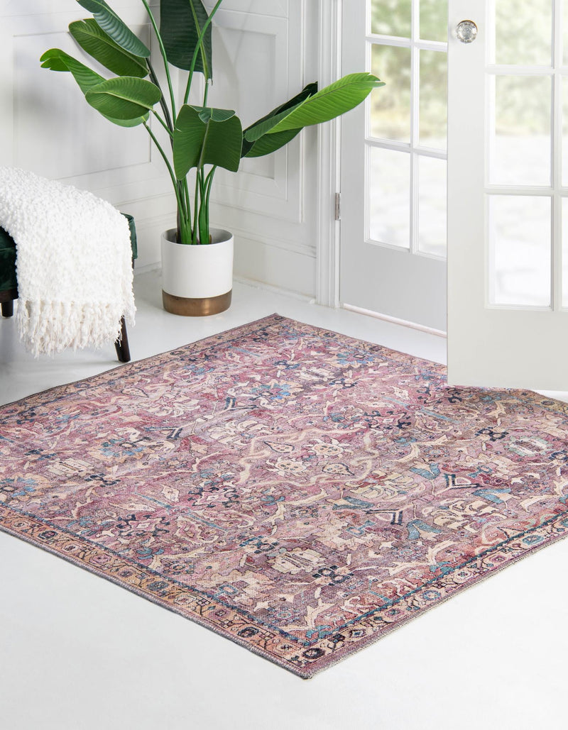 Vintage Memories Collection Area Rug - Timeless Square Pink lifestyle 48
