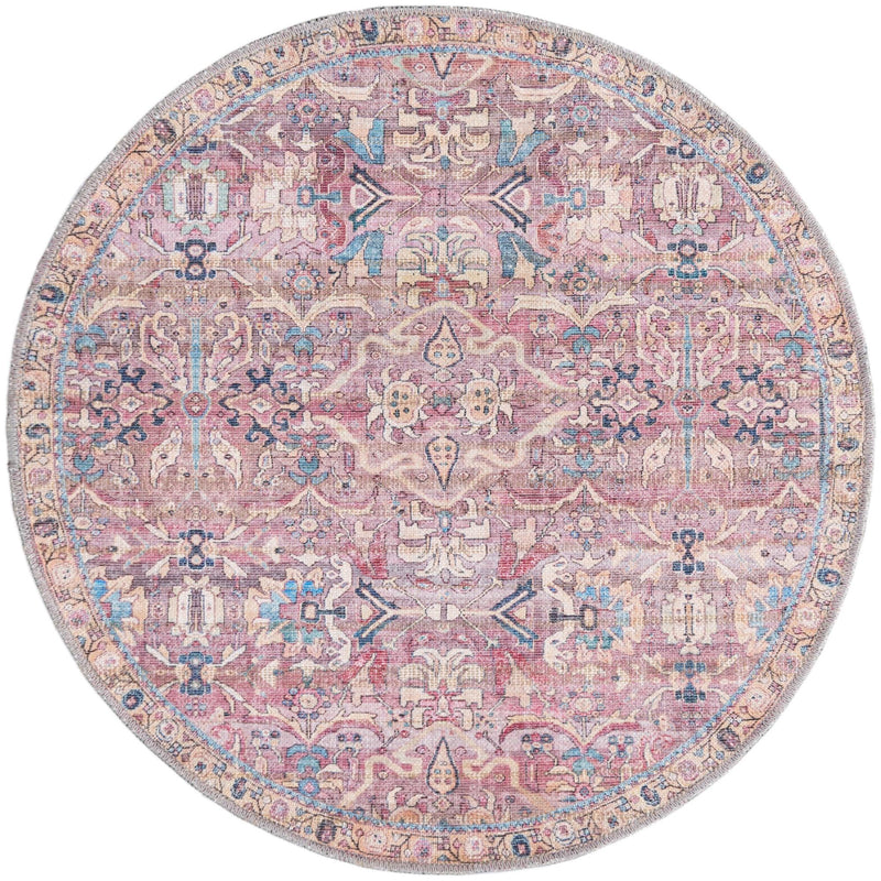 Vintage Memories Collection Area Rug - Timeless Round Pink lifestyle 33
