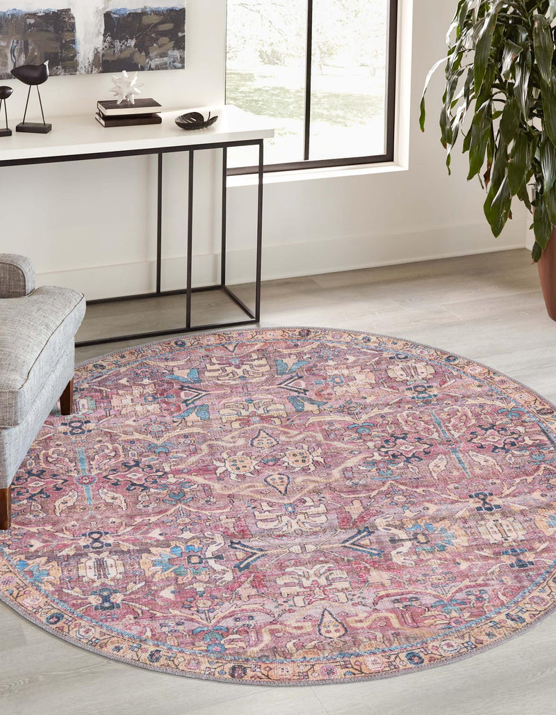 Vintage Memories Collection Area Rug - Timeless Round Pink lifestyle 41
