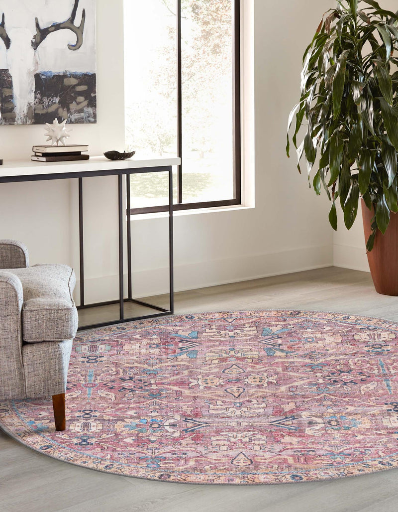Vintage Memories Collection Area Rug - Timeless Round Pink lifestyle 49