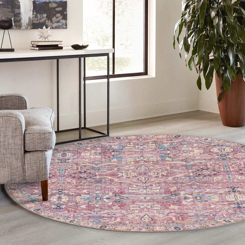 Vintage Memories Collection Area Rug - Timeless Round Pink lifestyle 142