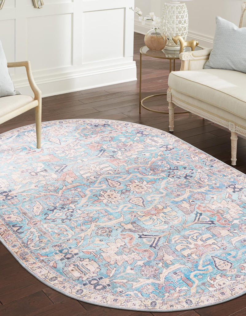Vintage Memories Collection Area Rug - Timeless Oval Blue lifestyle 44