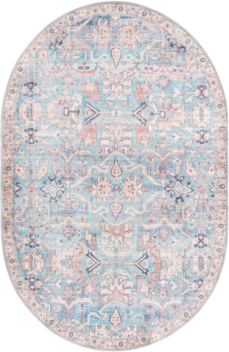 Vintage Memories Collection Area Rug - Timeless Oval Blue lifestyle 36