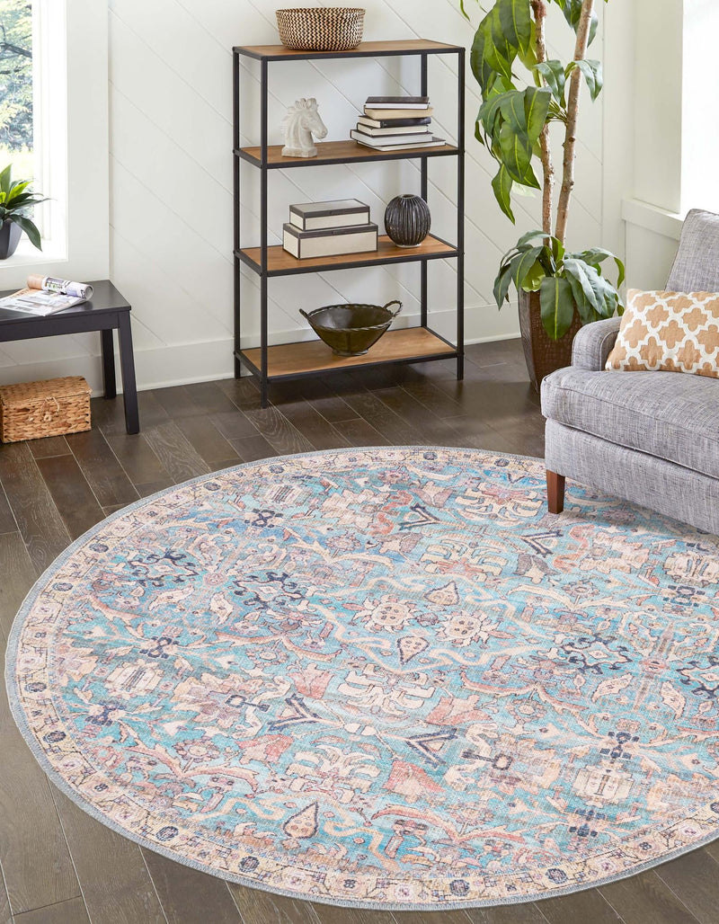 Vintage Memories Collection Area Rug - Timeless Round Blue lifestyle 47