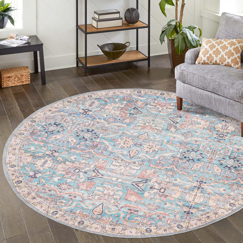 Vintage Memories Collection Area Rug - Timeless Round Blue lifestyle 71