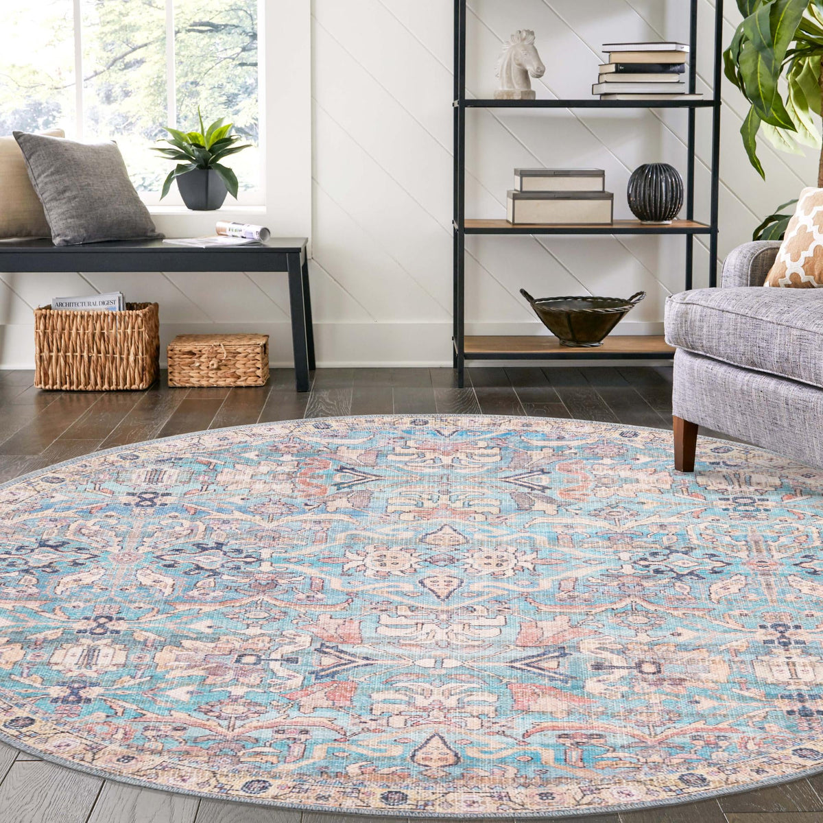 Vintage Memories Collection Area Rug - Timeless Round Blue lifestyle 78
