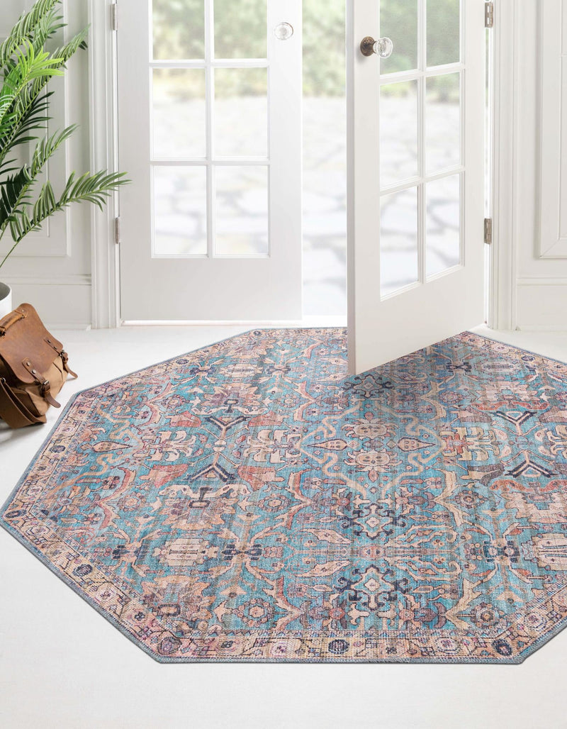 Vintage Memories Collection Area Rug - Timeless Octagon Blue lifestyle 48