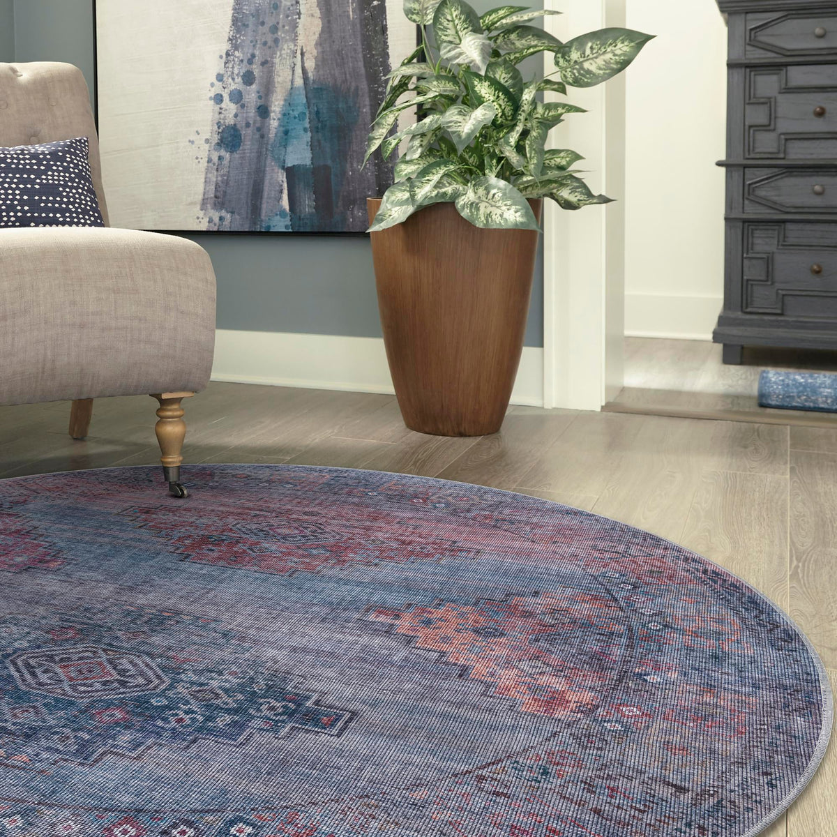 Mesa Modern Collection Area Rug - Taos Round Antique Blue lifestyle 70