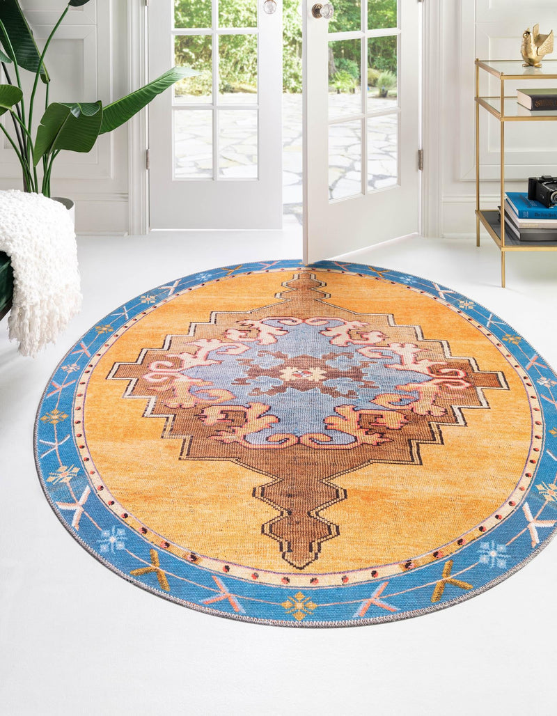 Heritage Elegance Collection Area Rug - Winterthur (Orange) Round Orange lifestyle 20