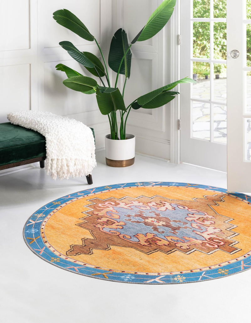 Heritage Elegance Collection Area Rug - Winterthur (Orange) Round Orange lifestyle 25