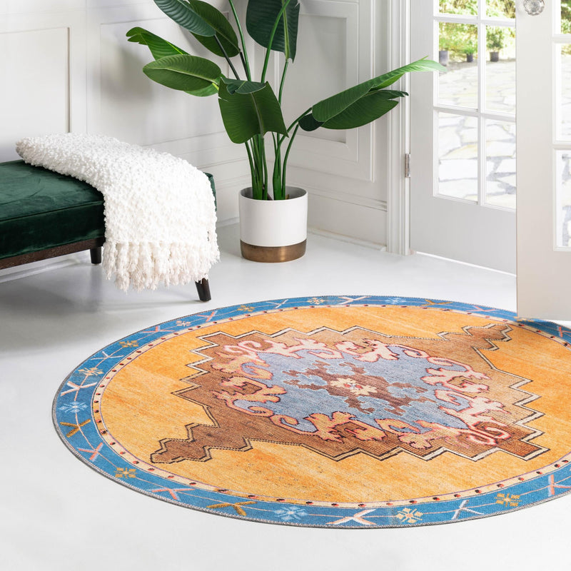 Heritage Elegance Collection Area Rug - Winterthur (Orange) Round Orange lifestyle 79
