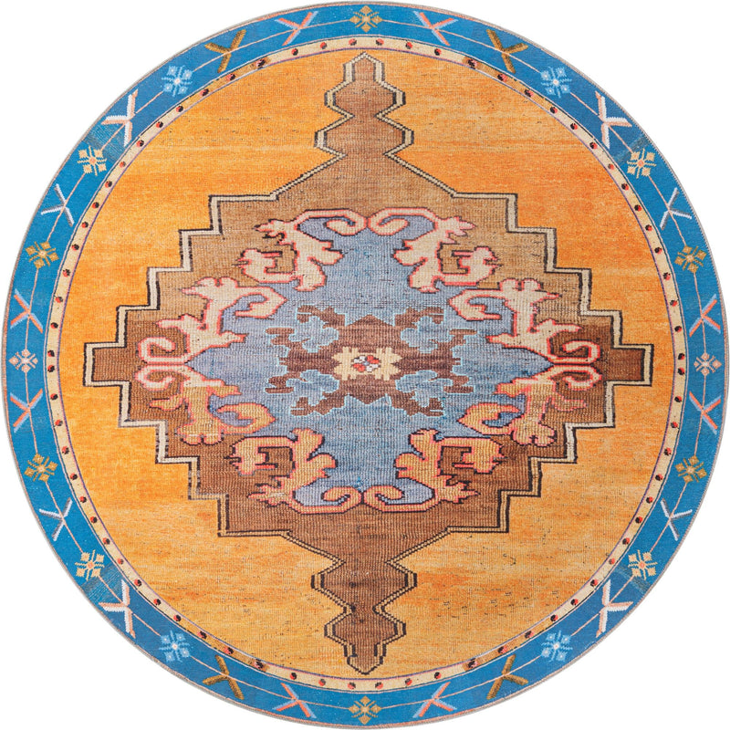 Heritage Elegance Collection Area Rug - Winterthur (Orange) Round Orange lifestyle 15