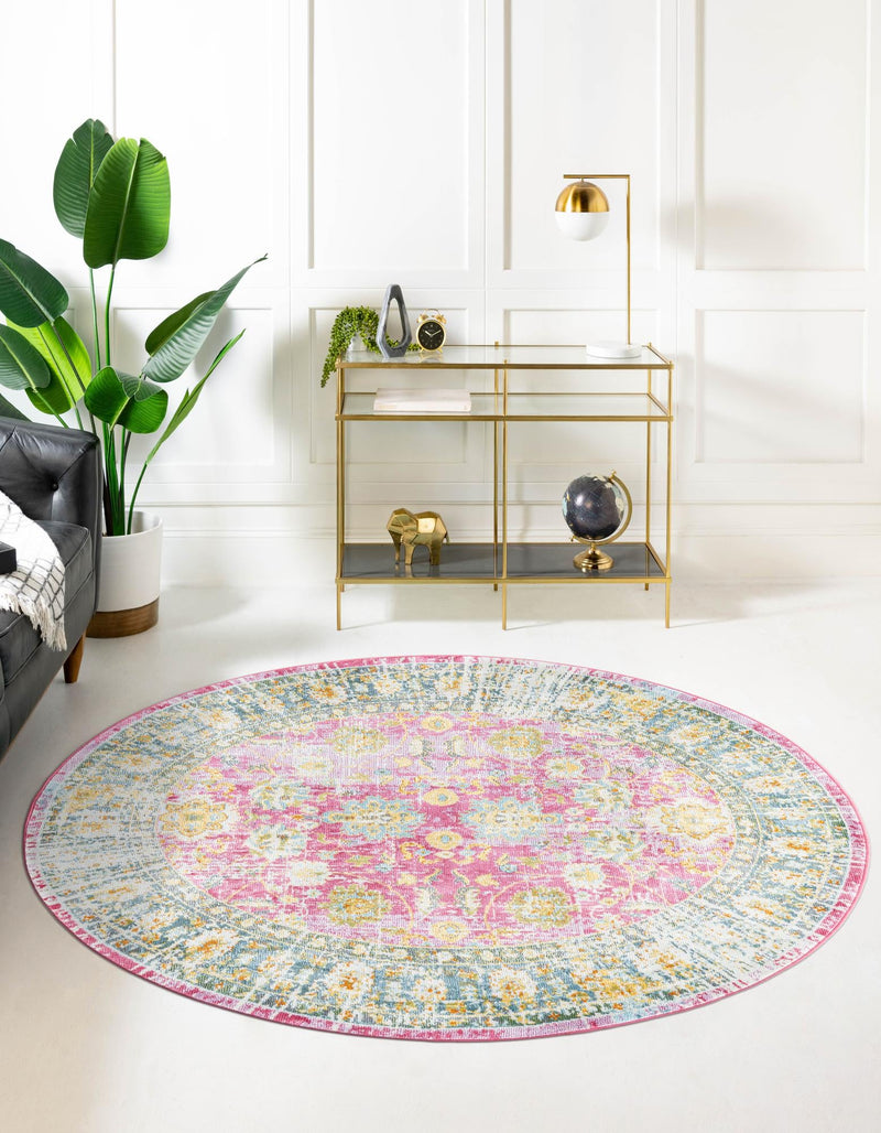 Arcadia Rugs Collection Area Rug - Shangri-La Round Pink lifestyle 20