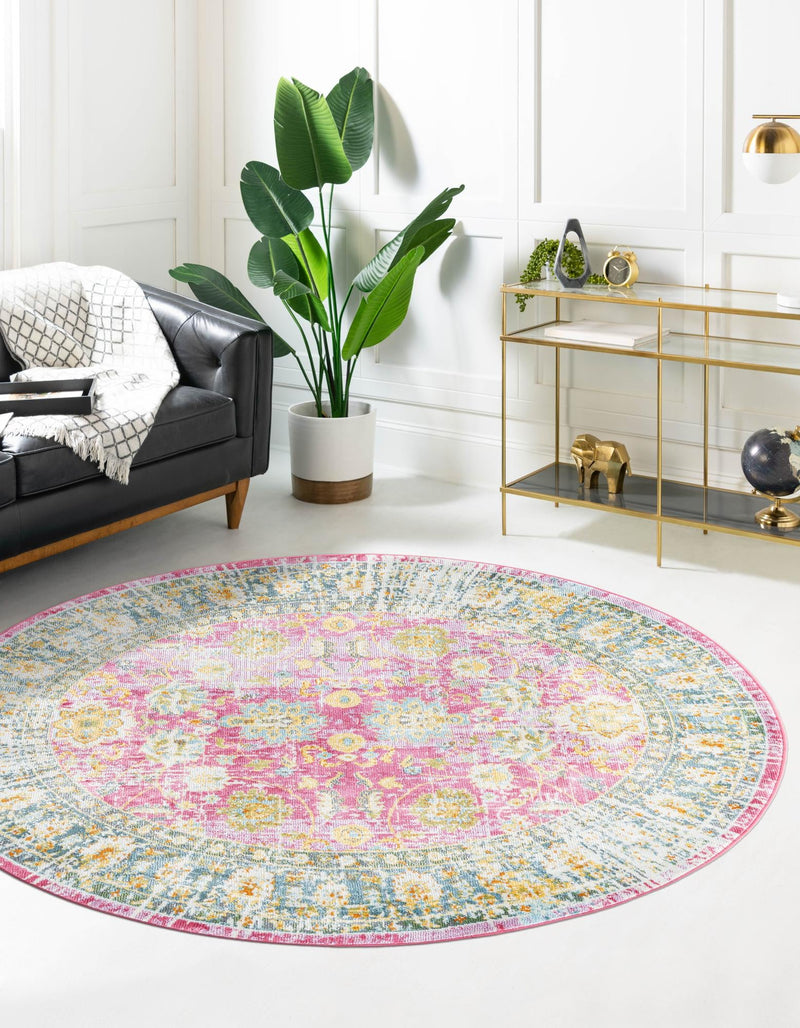 Arcadia Rugs Collection Area Rug - Shangri-La Round Pink lifestyle 25