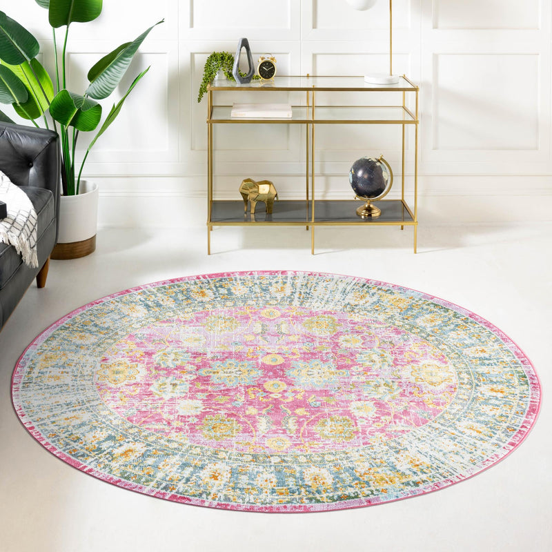 Arcadia Rugs Collection Area Rug - Shangri-La Round Pink lifestyle 79